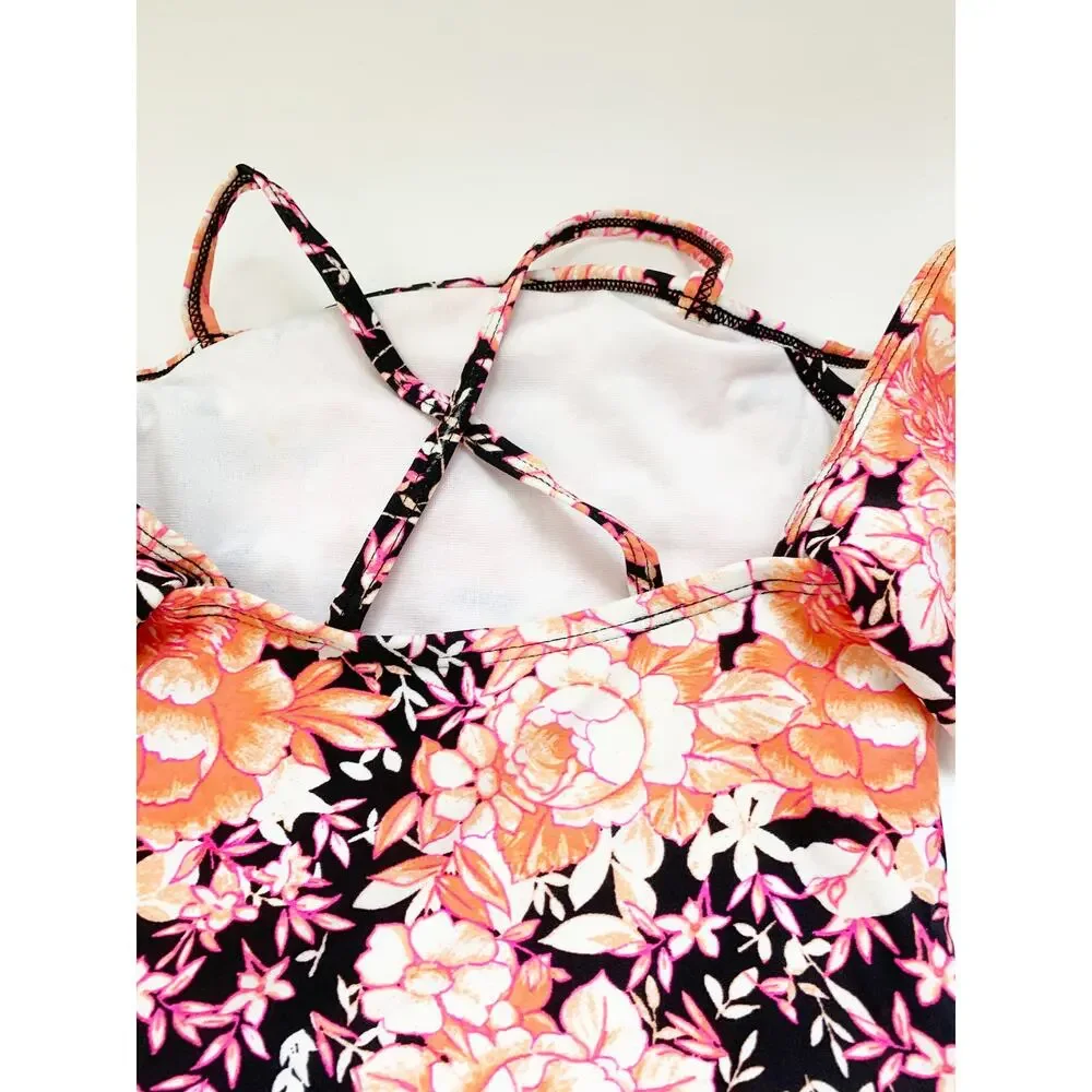 Cleobella off the shoulder girl's swimsuit black white pink orange XS